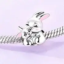 

925 Sterling Silver Bead Rabit Hug Love Original Charm Fit Bracelet Diy For Women Fine Jewelry