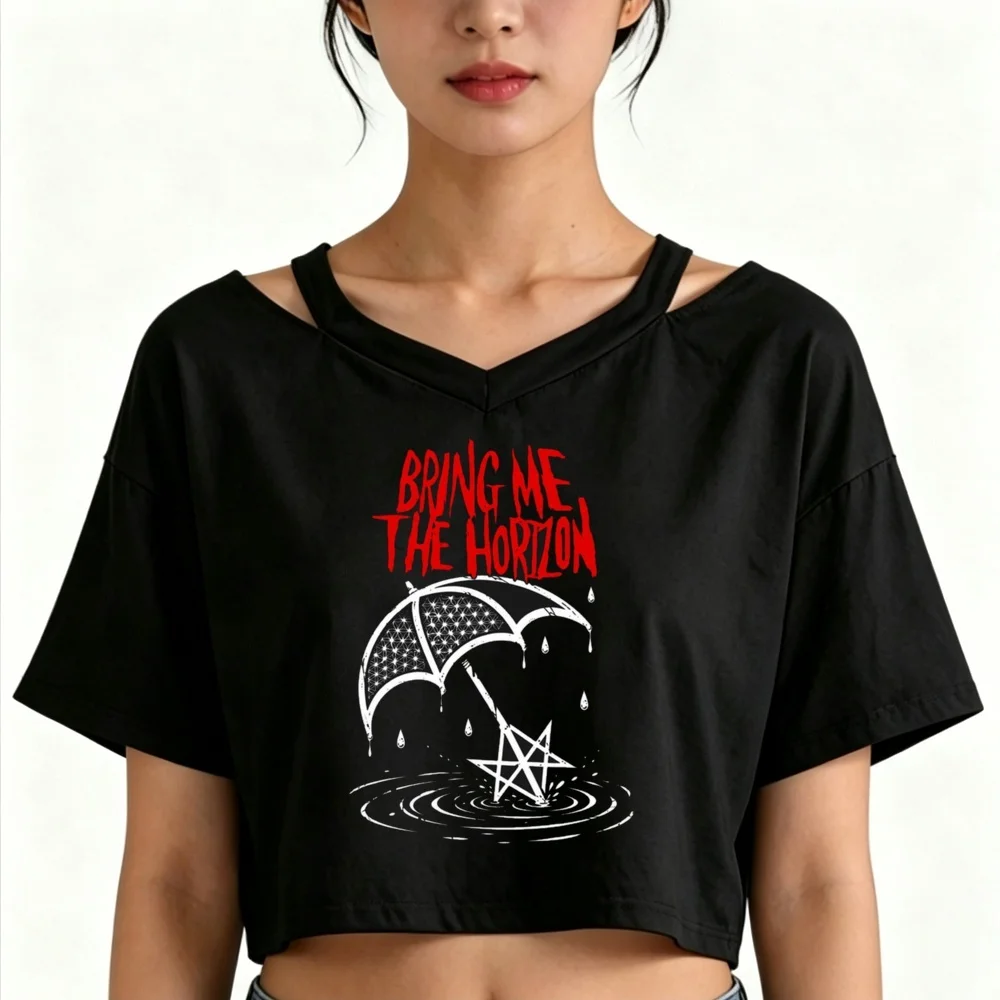 Bring Me the Horizon crop top female jojifuku emo summer cutecore gothic t shirt grunge harajuku japanese cheap