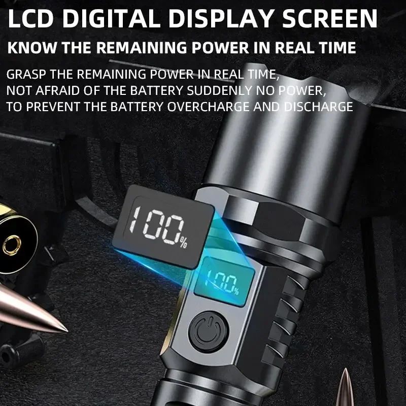 Powerful Led Handheld Flashlight Portable Rechargeable Telescopic Zoom Waterproof Emergency Light for Outdoor Camping Cycling view 5
