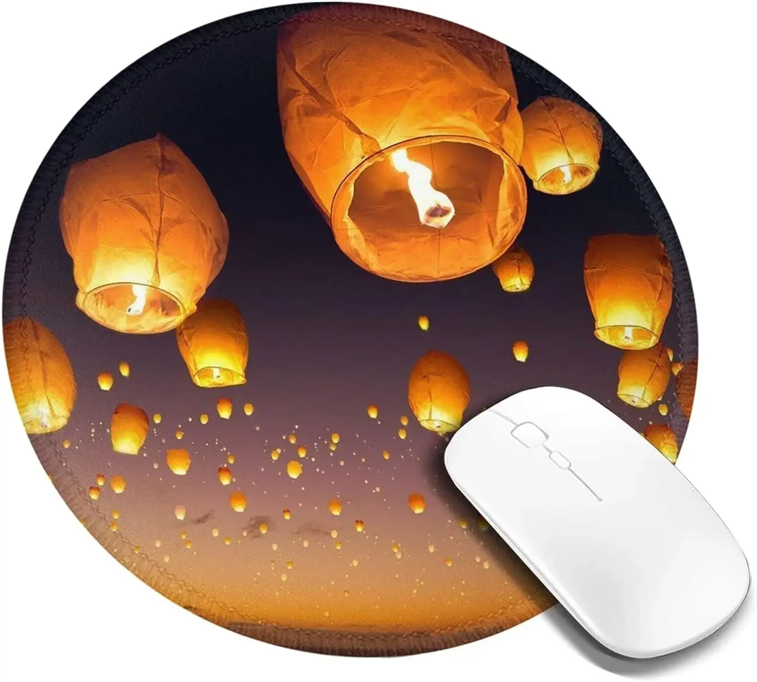 Chinese Flying Lanterns Mouse Mat with Non-Slip Rubber Base Cute Round Mousepad for Laptop Computer Office Home Gifts 7.9x7.9 In