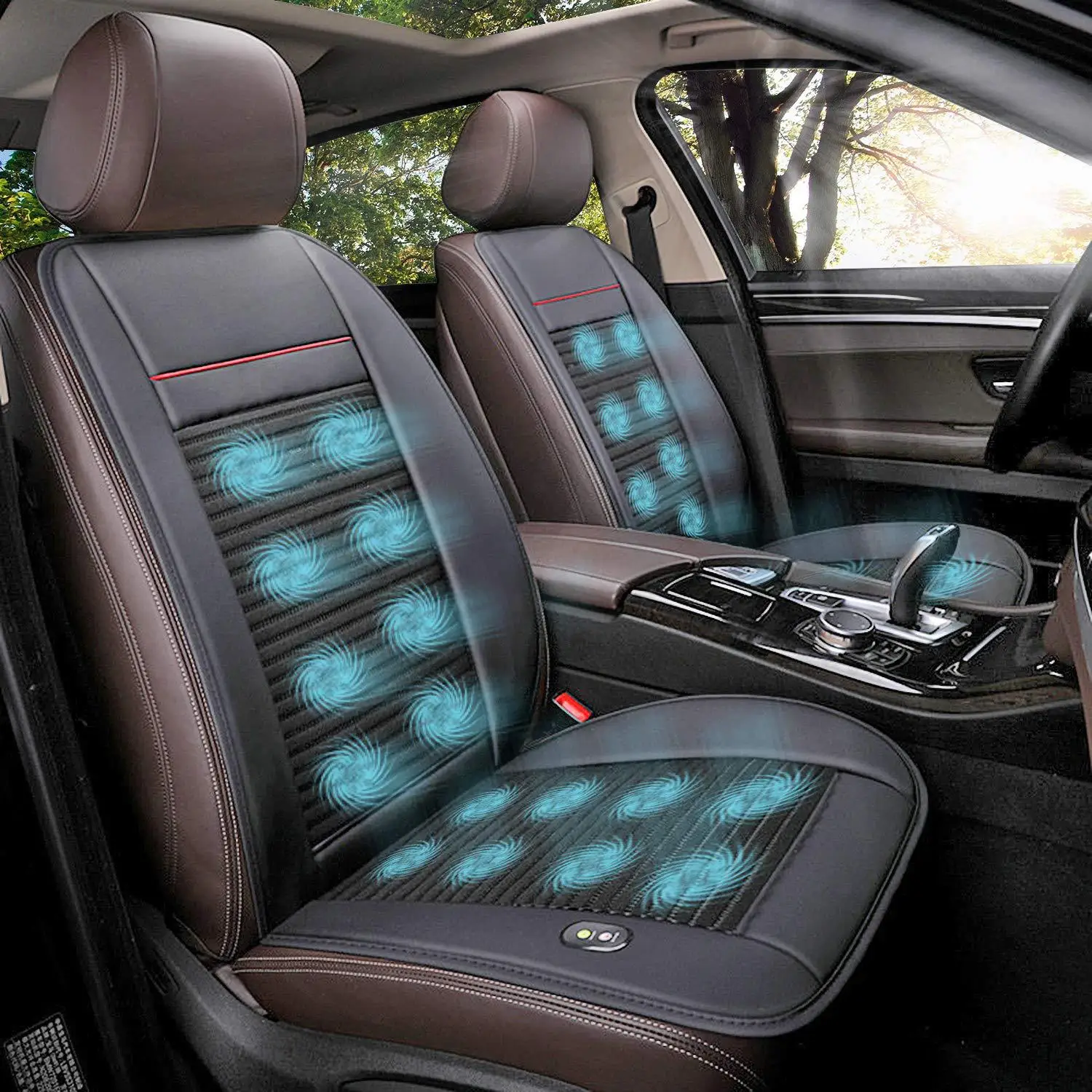 

Cool Breeze Car Seat Cushion Summer Ventilated Air Conditioned Pad Leather with Ice Silk All-Season Universal Car Seat Mat