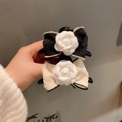 Korean Fashion Fabric Camellia Flower Hair Claws Clip Elegant Bow Hair Ties Ring Headdress Hair Accessories for Women