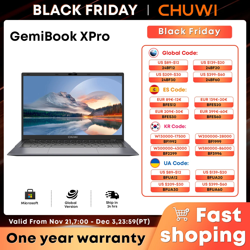 CHUWI GemiBook XPro Laptop 8GB LPDDR5 256GB SSD Intel N100 UHD Graphics for 12th Gen 14.1'' FHD 1920*1080 Windows 11 Laptops