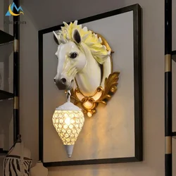 Nordic Modern Horsehead LED Wall Lamp Bedroom Study Restaurant KTV Bedside Crystal Wall Lights Living Room Decor Resin Wall Lamp