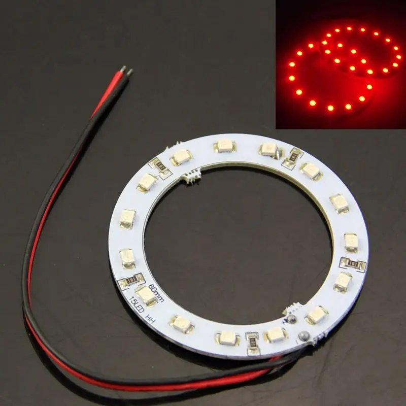 2x 12V 60MM 15 LED 3528 chip Car Angel Eyes Bright Red Ring Light New Drop Shipping