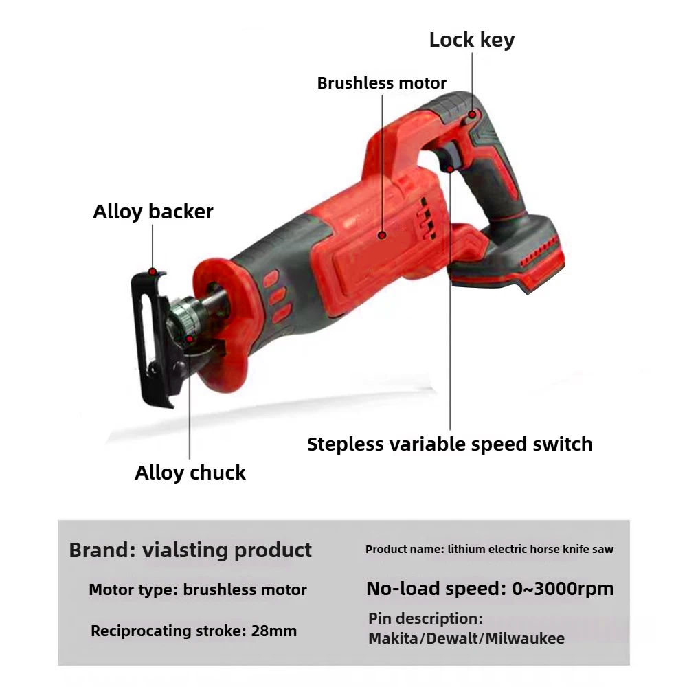 VILASTING-Sierra recíproca sin escobillas, sierra de corte eléctrica de alta potencia, multifuncional de mano para Milwaukee, Pin de batería de 18V