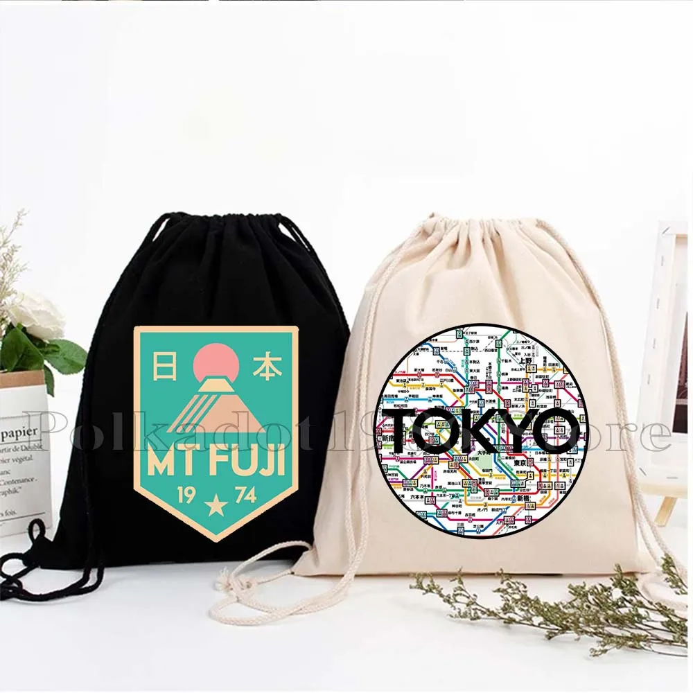 Tokyo Tower Mount Fuji Japan Style Subways Osaka Kanagawa Wave Cherry Blossom Sakura Drawstring Bags Soccer Backpack Sackpack