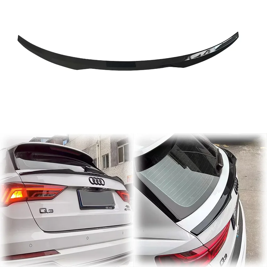 2019 2020 2021 2022 To Up For Audi Q3 F3 Rear Mid Spoiler Cover Body Kit By ABS Gloss Black Carbon Fiber Look Trunk Mid Wing