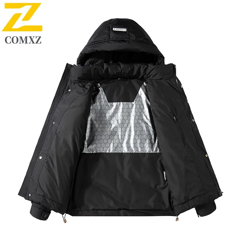 COMXZ Men Down Jacket Detachable Hood Short Style Thickened Youth White Duck Down Thermal Casual Couple lightweight windbreaker