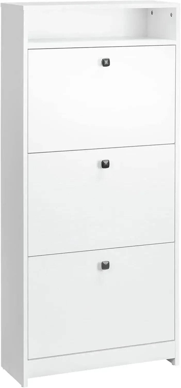 Slim Shoe Cabinet, Trendy Shoe Storage Cabinet with 3 Large Fold-Out Drawers & a Spacious Top Surface