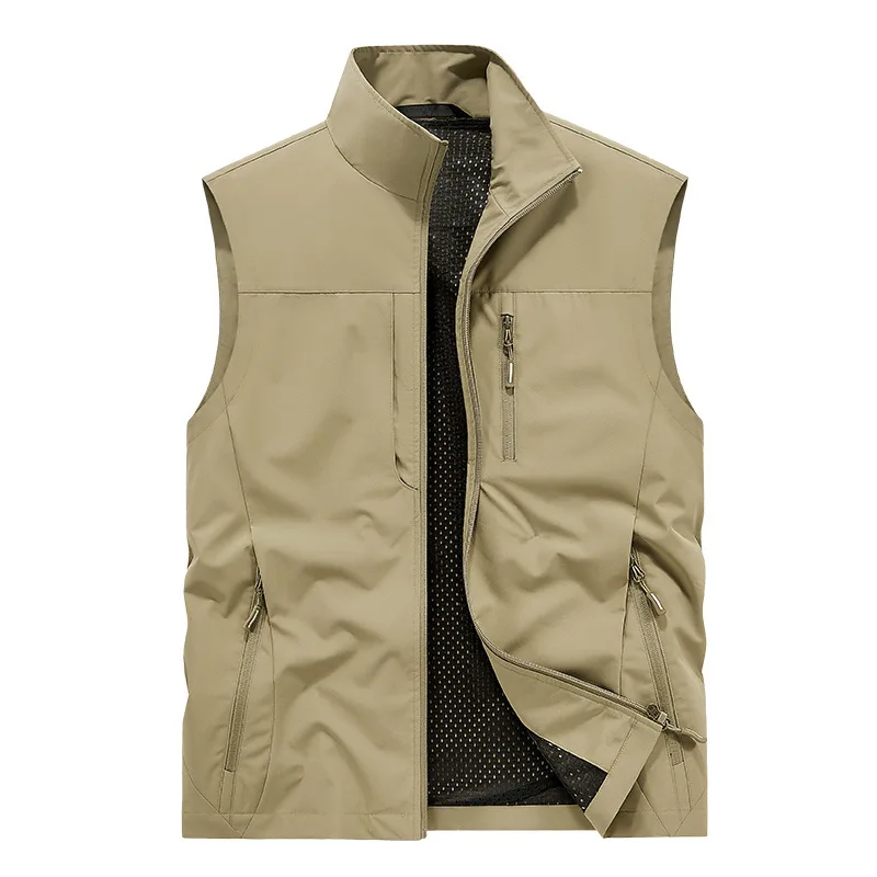 

Man Waistcoat Spring Autumn Vintage Simple Solid Color Male Vest Thin Stand Collar Sleeveless Outdoor Sport Casual Men Coat