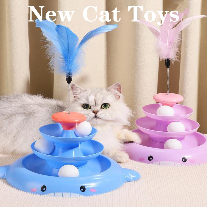 New Detachable Cat Toy Turntable Roller Ball Interactive Whale Tower Cat Track Toy For Training Kitten Gato Accessories Supplies