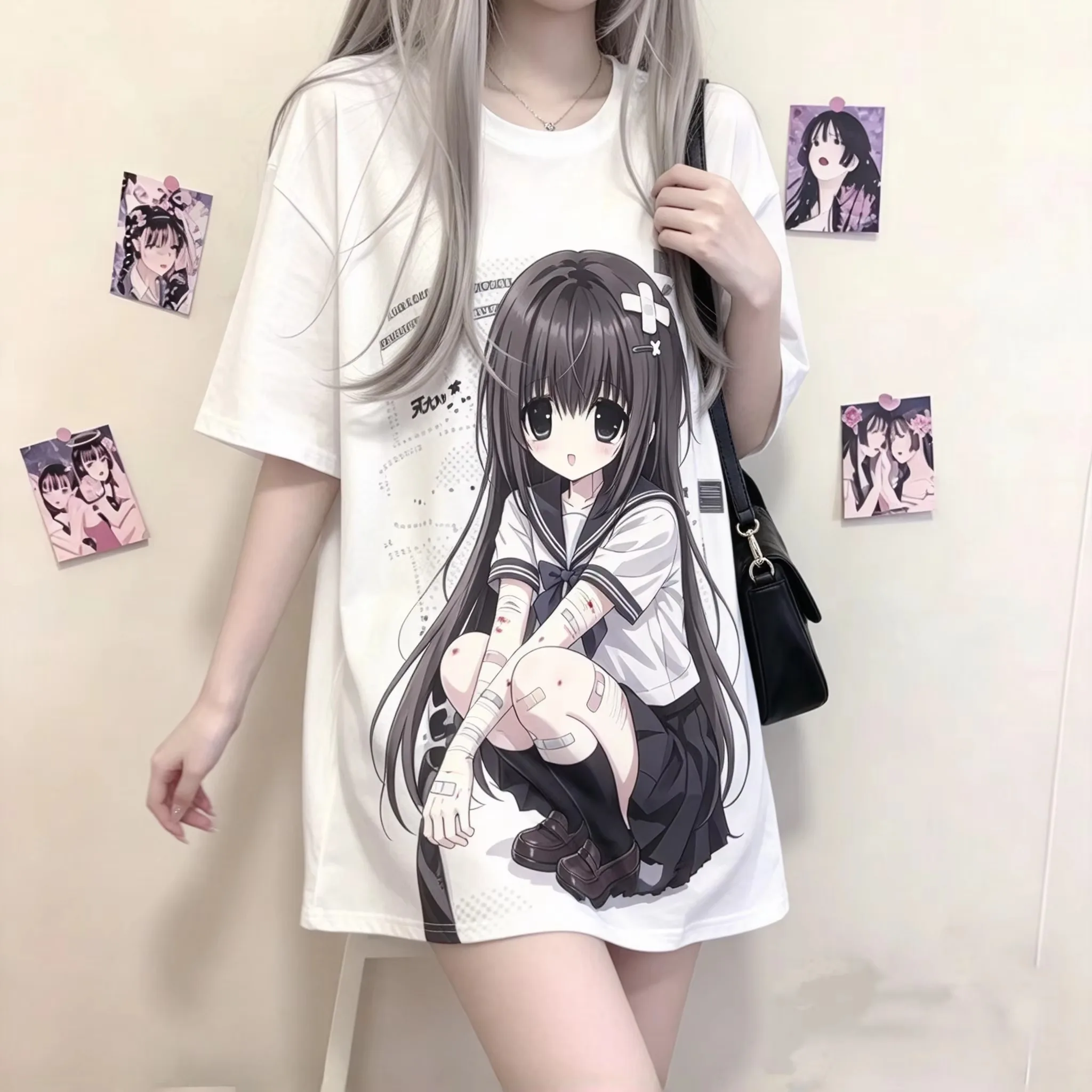 2026 Fashion Summer Casual Goth Y2k Shirt Japanese Subculture Yami Kawaii T Shirt Women's Anime Print Short Sleeve Top