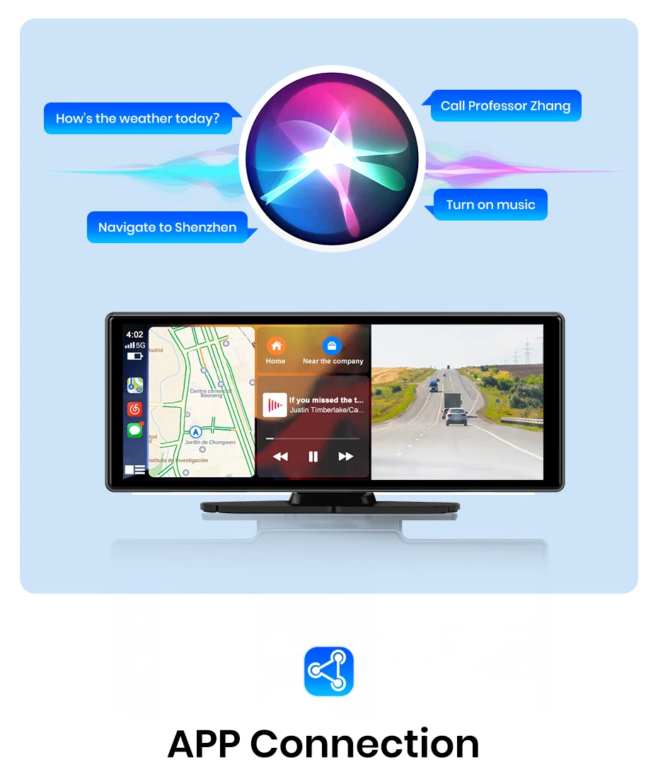 Junsun 10,26 Zoll Dashcam 4K Auto-DVR, kabelloses Carplay für Apple Android Auto, GPS-Navigation, Dashboard-Videorecorder, IPS-Touchscreen, Dual-Objektiv-Rückfahrkamera, BT-Audio, AUX, WIFI, FM – Detail 10