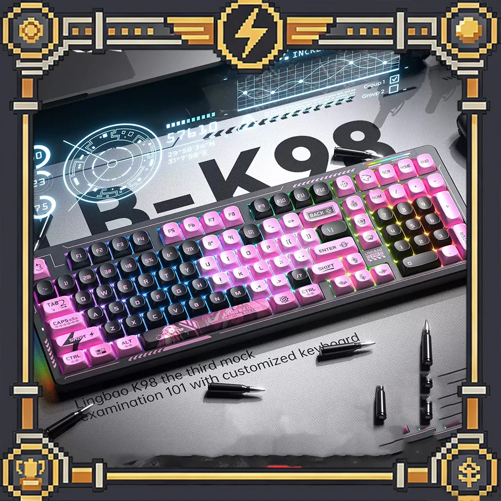 

Lingbao K98 Mechanical Keyboard Tri Mode Hot Swap Gasket Wireless Keyboard Five-layer pile is fully filled 10000mAh battery Pc