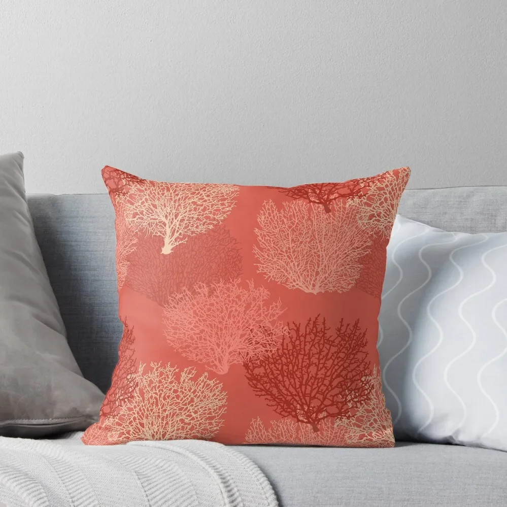 

Fan Coral Print, Shades of Coral Orange Throw Pillow