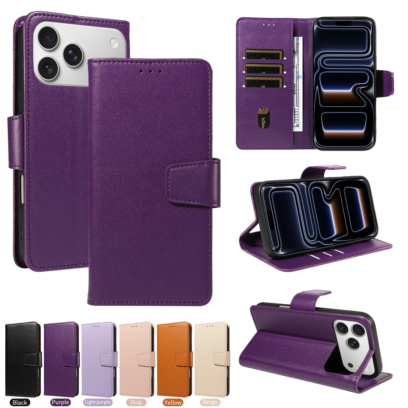 Leder-Handyhülle für Samsung Galaxy M36 M16 F16 F36 S25FE S26 PRO Edge Ultra Plus A07 A17Anti-Scratch mit Kartenhalter und Ständer