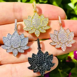 5Pcs Cubic Zirconia Pave Flower Lotus Charms Pendant for Jewelry Making Bracelet Necklace Accessories