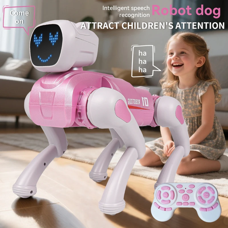 Rc robô cão bonito expressão lâmpada inteligente mecânico cão voz diálogo cão robô brinquedos controle app filhote de cachorro robôs crianças presentes