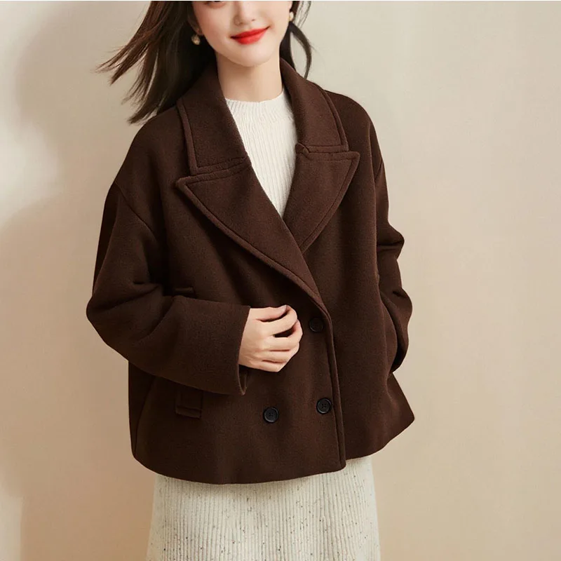 

Осень/зима 202, новое женское модное универсальное двубортное короткое пальто в европейском и американском стиле