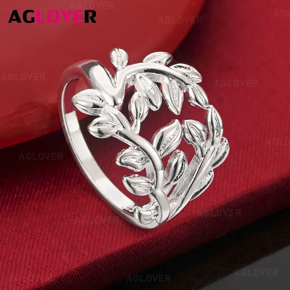 

AGLOVER 925 Sterling Silver Palm Leaf Ring Women's Exquisite Cute Wedding Engagement Party Jewelry