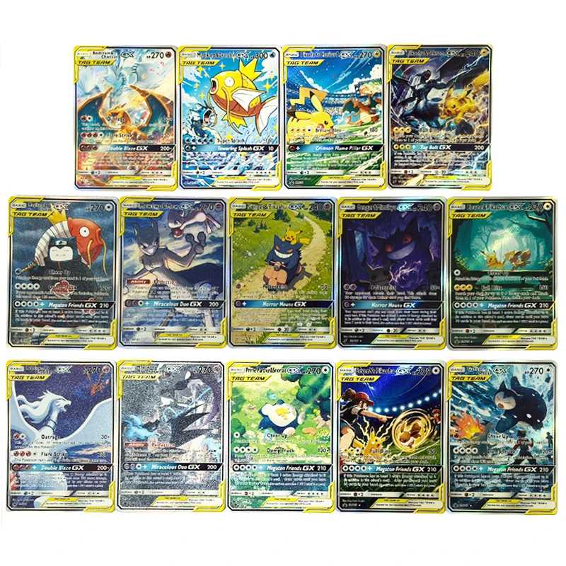 14-teiliges Set Pocket Monster Englische Version Gengar Charizard Selbstgemachtes Kartenspiel Oblique Flashing Snorlax Sammelkarte Spielzeug Geschenk