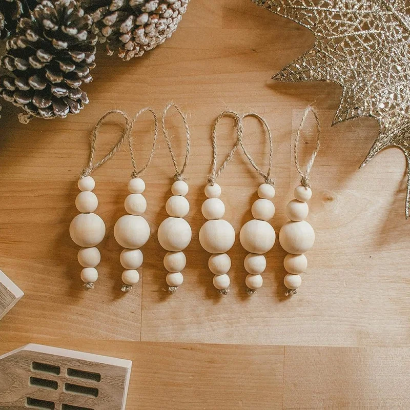 Bohemian Christmas Tree Decorations Wooden beads Pendant for bag phone case DIY Hanging Piece Tassel Wooden Crafts indoor home