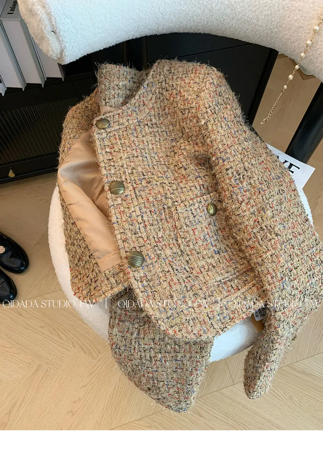 Tweed Luxury Outwear Jaket For Women Elegant Chic  Long Sleeve Fashion Casual Female Vintage Burr Coats Tops Spring 2024Clothing