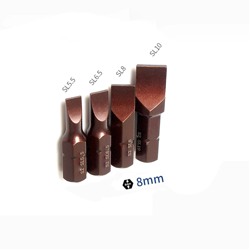 10pcs 5/16 inich 8mm Hex Shank Short Heavy Impact Slotted Screwdriver Flat-blade Bit Tool S2 Alloy Steel SL5.5 SL6.5 SL8 SL10