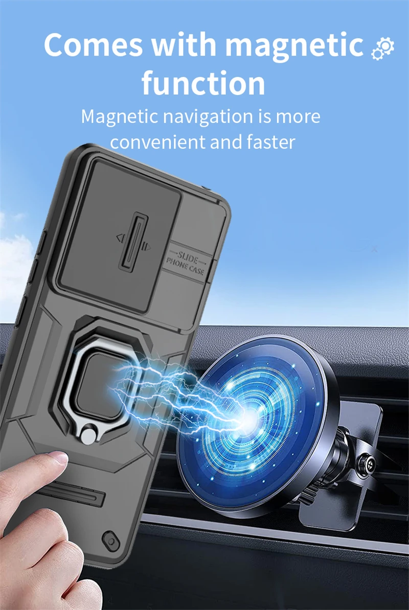 Funda For Xiaomi Redmi Note 13 5G Case Slide Lens Protect Armor Phone Case For Redmi Note 13 Note13 5G Car Magnetic Ring Cover