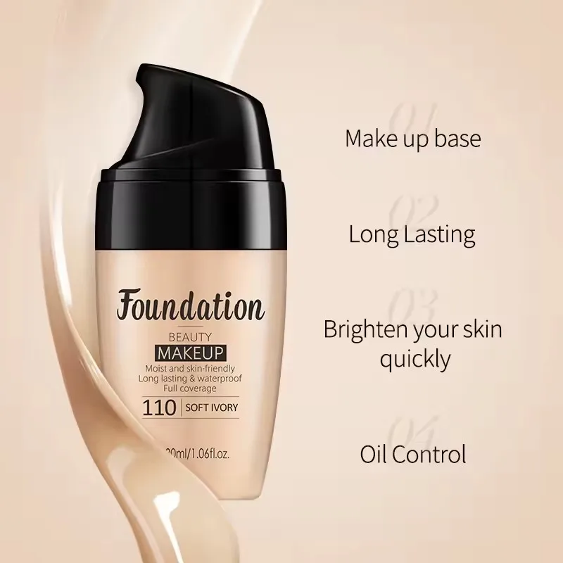 Liquid Foundation Moisturizing Long Lasting Face Comestics Natural Brighten Cover Dark Circle BB Cream Face Base Tone Make Up