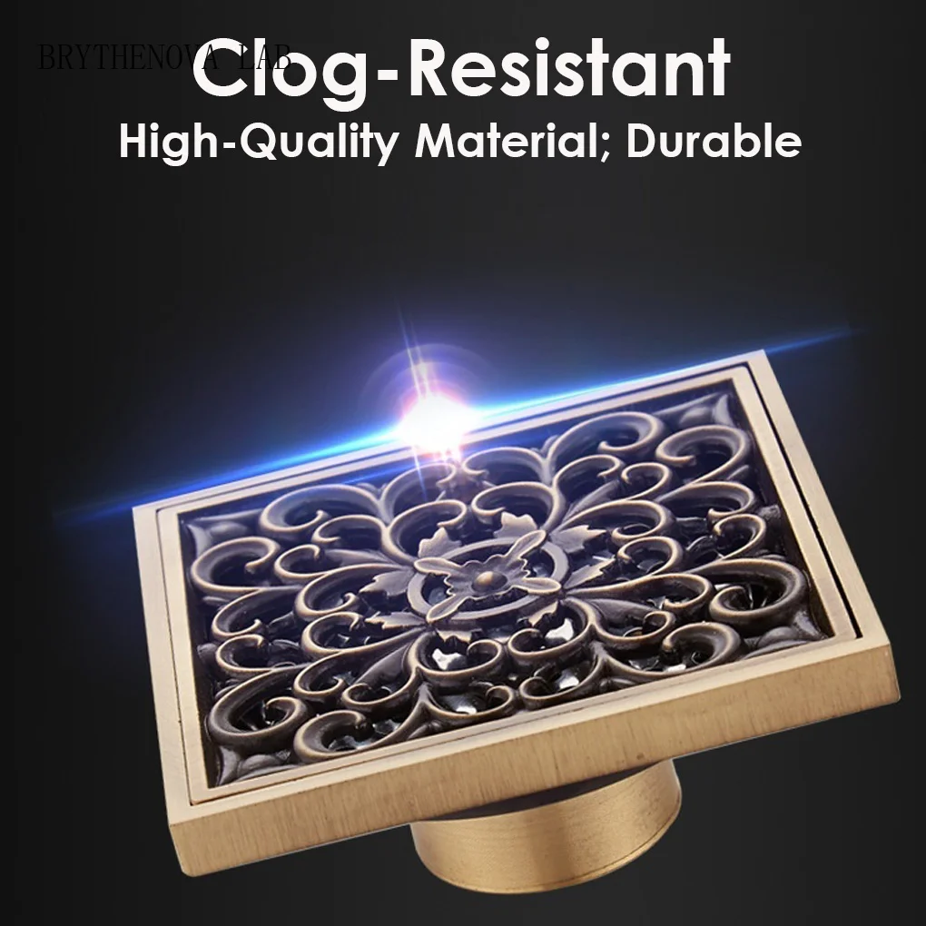 1PC 2025 New Antique Brass Bathtub Shower Drainer Strain Floor 10x10cm Brass Square Visible Bathroom Floor Drain