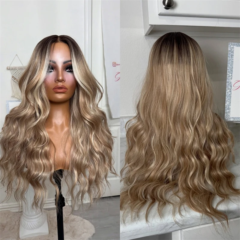 

Blonde Brown Balayage Synthetic HD Lace Front Wig Long Wavy Heat Resistant Fiber Deep Parting with Baby Hair Natural Hairline