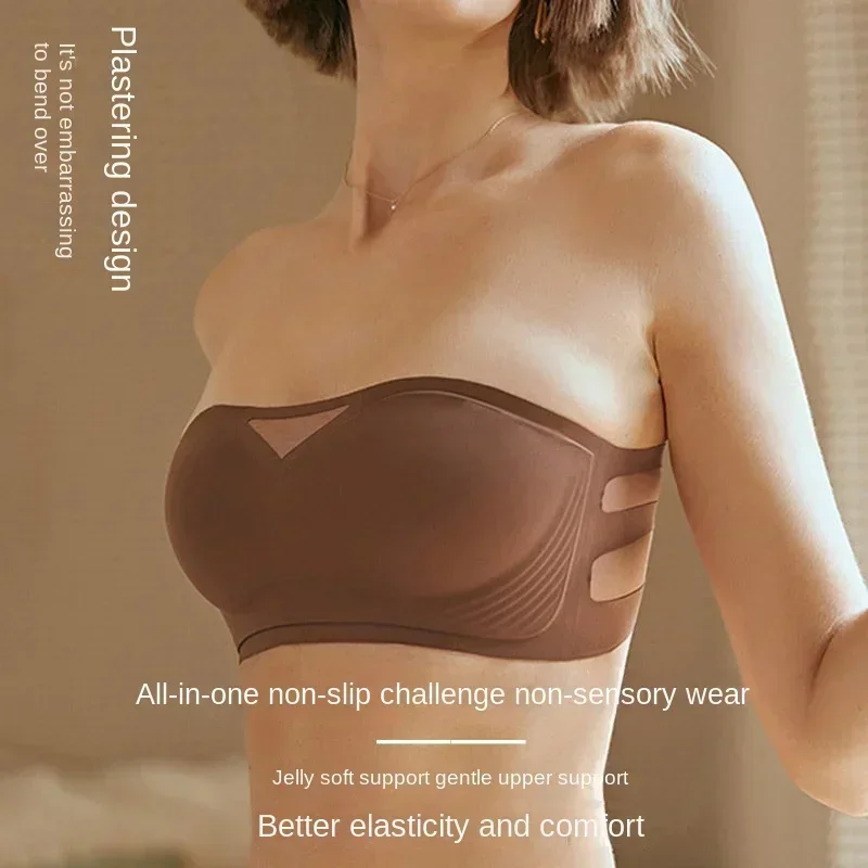 BH Tanpa Tali Wanita, Tanpa Kawat, Anti-Slip, untuk Musim Panas, Penyangga Dada Kecil, Tanpa Jahitan, Anti-Tembus Pandang, Model Tube Top Jelly
