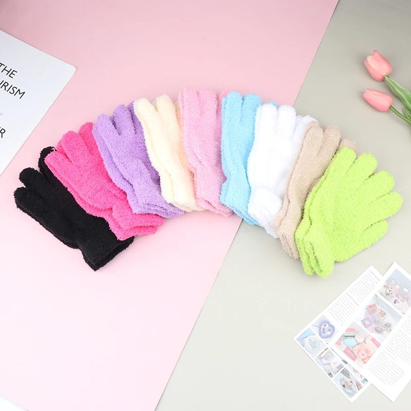 Lovely Coral Velvet Furry Breathable Gloves Winter Solid Color Versatile Plush Thickened Cold-proof