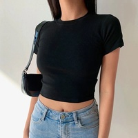 Short Sleeve T-Shirt Women Solid Simple Casual Soft All-Match Basic Crop Tops Tees Summer Fashion Skinny Tops Black White