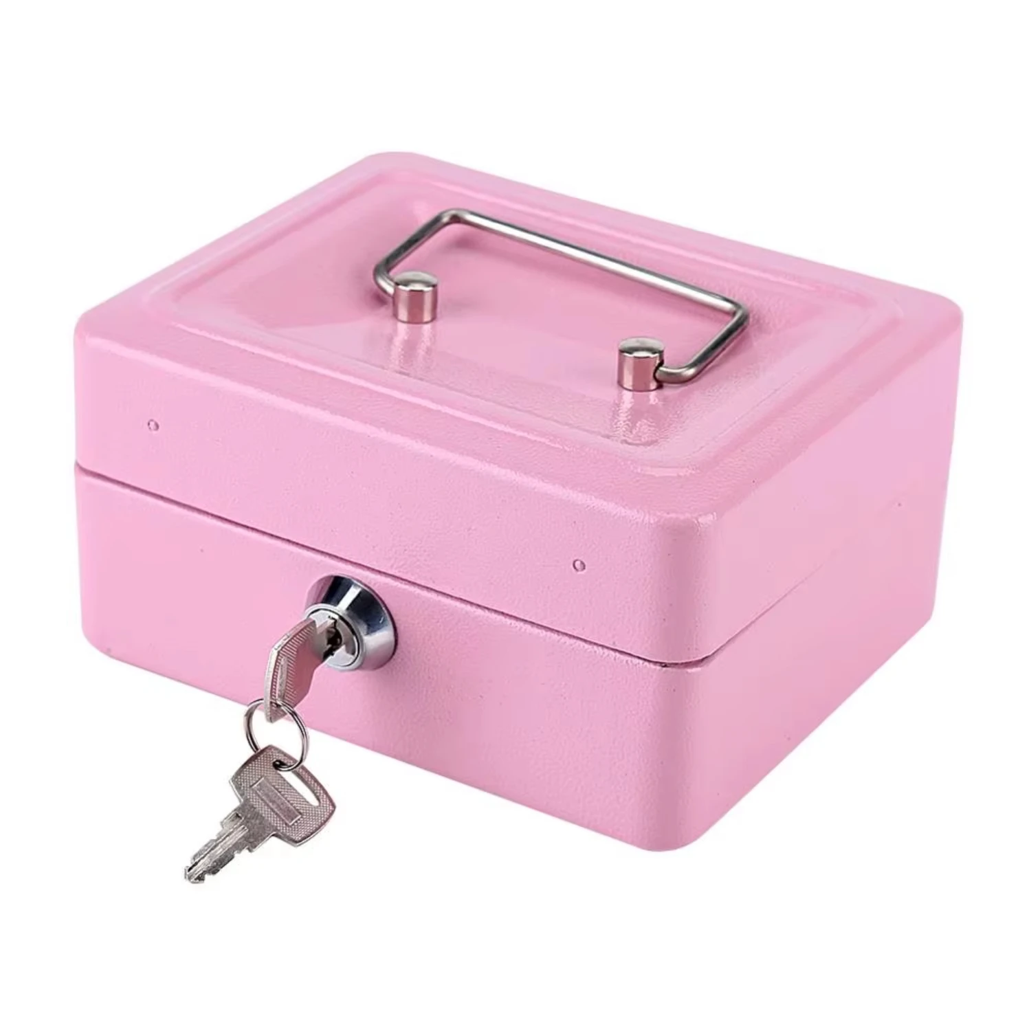 Caja de dinero segura rosa, bandeja de inserción de caja registradora, cajón de cajero, Mini caja de seguridad portátil de acero con cerradura para efectivo