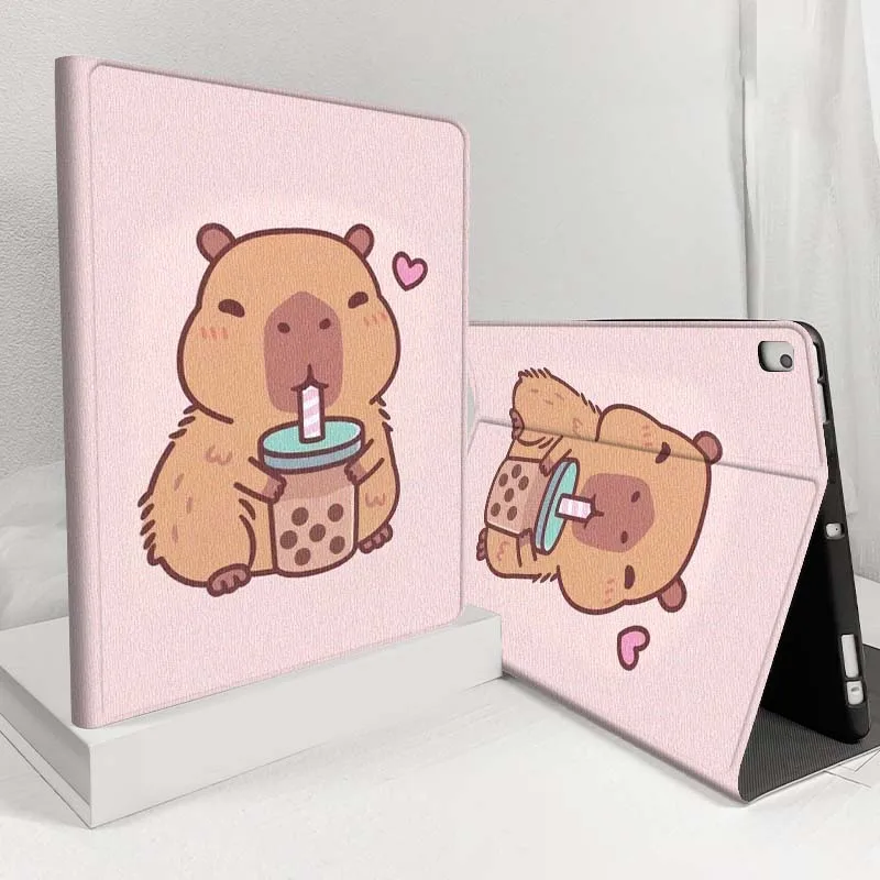 Cartoon Capybara Bubble Tea For Samsung Galaxy Tab S11 S10 S9 S8 S7 S6 A11 A9 A8 A7 10.5 10.4 Lite FE Plus Inch Tablet Case