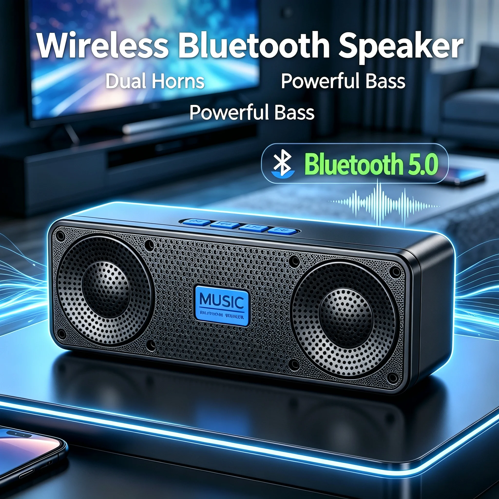 Wireless Bluetooth Portable Speaker Dual Horns Stereo Powerful Bass Long Endurance For PC Laptop Outdoor Home Gaming Music