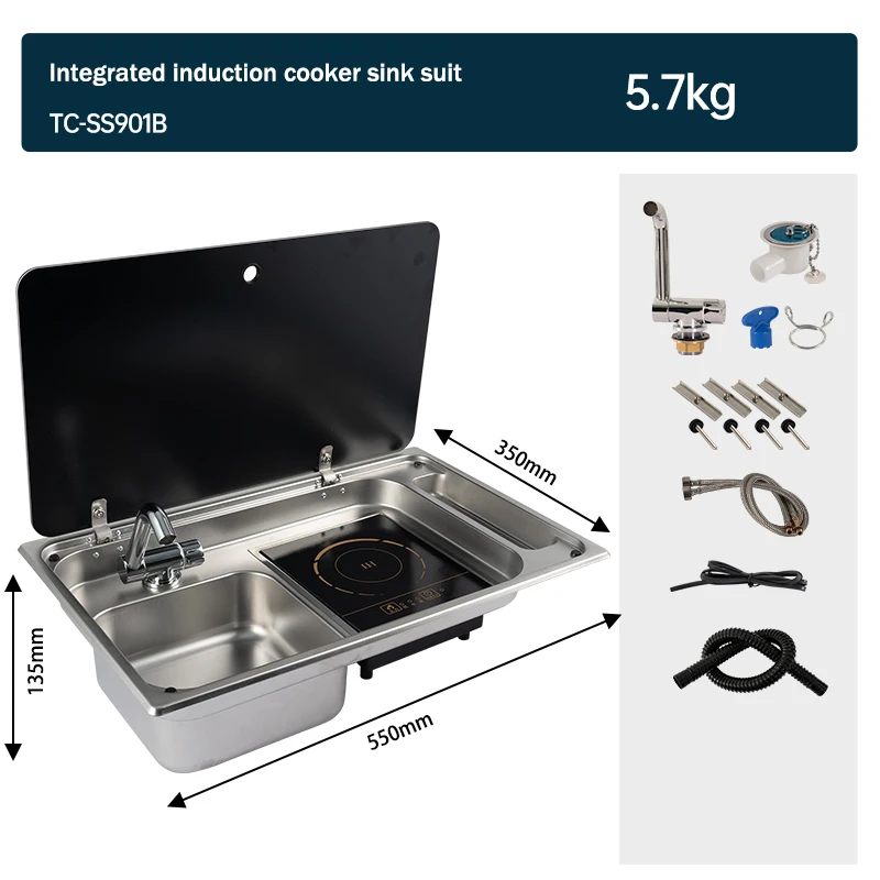 RV Gas Stove Or Induction Cooker with Sink Multi-function Folding Kitchen Gas Stove Sink Two in One Hidden Single Faucet Yacht