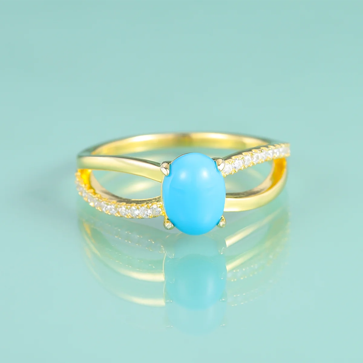 Gem's Beauty Blue Turquoise Bridal Sets Rings 14K Gold Filled 925 Sterling Silver Creative Prong Set Anniversary Ring for Woman