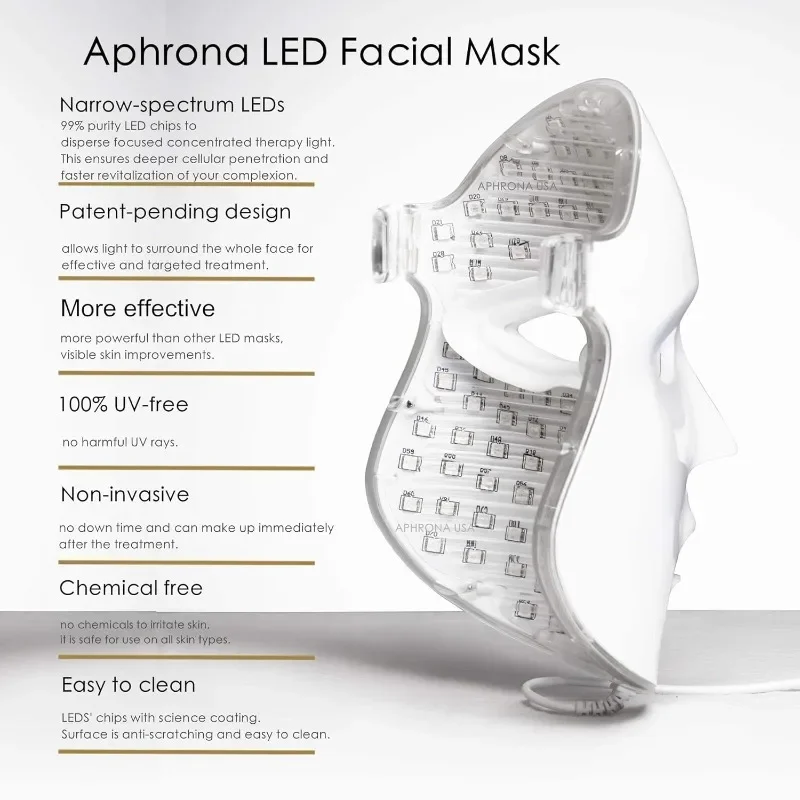 Aphrona® | Moonlight 3 color LED Facial Mask Skin Care Mask, LED Light Therapy Red Blue light for Acne Removal Wrinkle Reduction