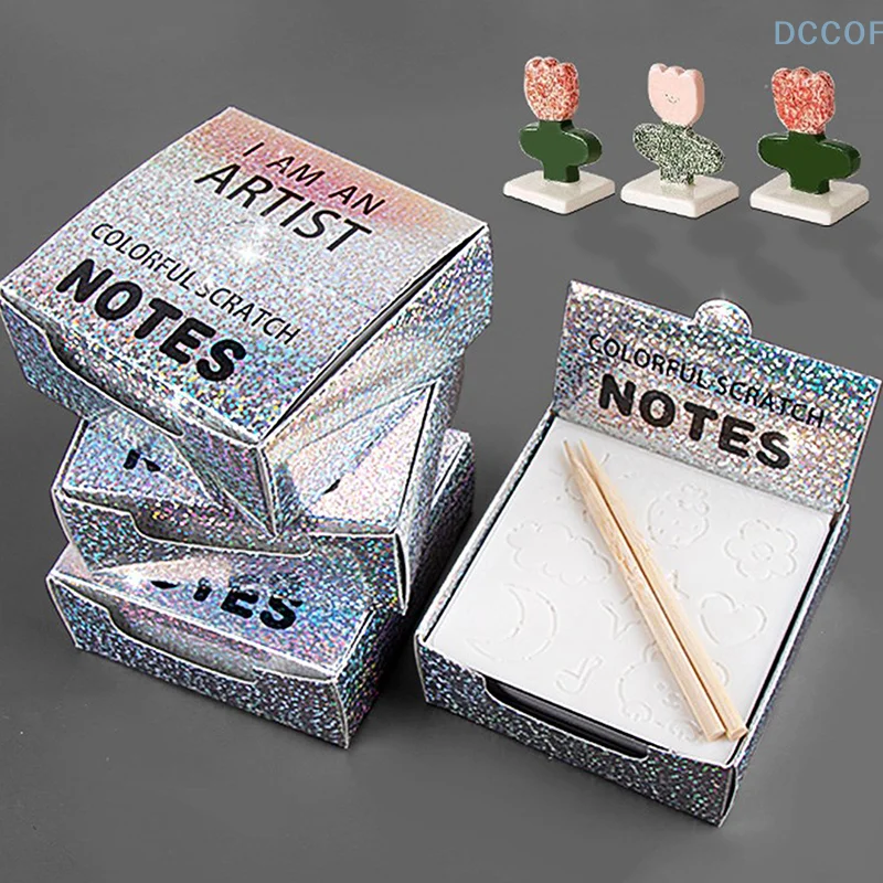 100 Pcs Scratch Art Children's Handmade DIY Children Note Paper Primary School Students Coloring Book Graffiti Message Scrafts