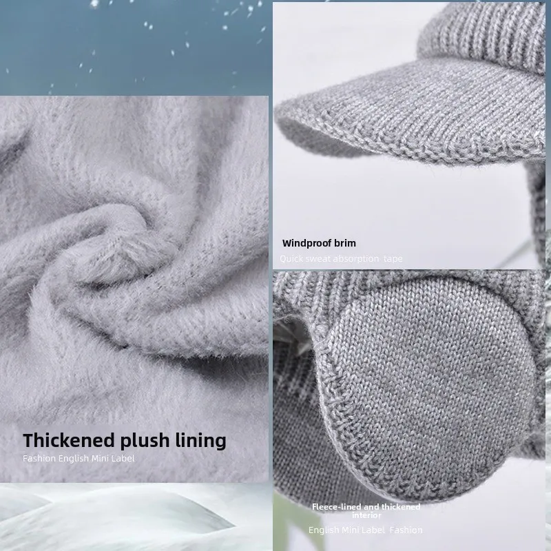 Men's Thermal Cycling Cap with Ear Flaps Winter Fleece Lined Knit Hat for Cold Weather Outdoor Bike Riding