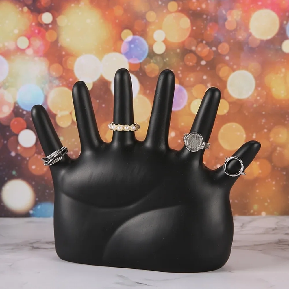 

6 Fingers Palm Shape Rings Holder Vintage Crafts Jewelry Display Stand Simple Resin Palm Shape Jewelry Display Stand