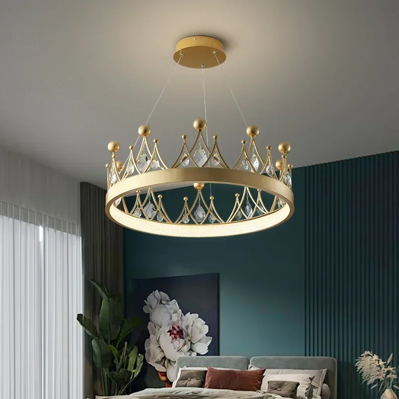 Crown Chandelier Light LED Lamp Deluxe Large Clear Acrylic Crystals Modern Restaurant Lights Hanging Lamps Gold base