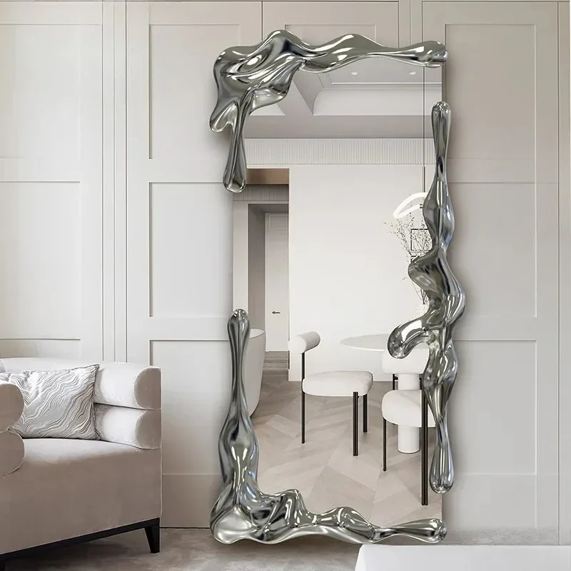 A-High-end Light Luxury Water Ripple Home Villa Floor Mirror Dressing Mirror Visual Decorative Mirror X