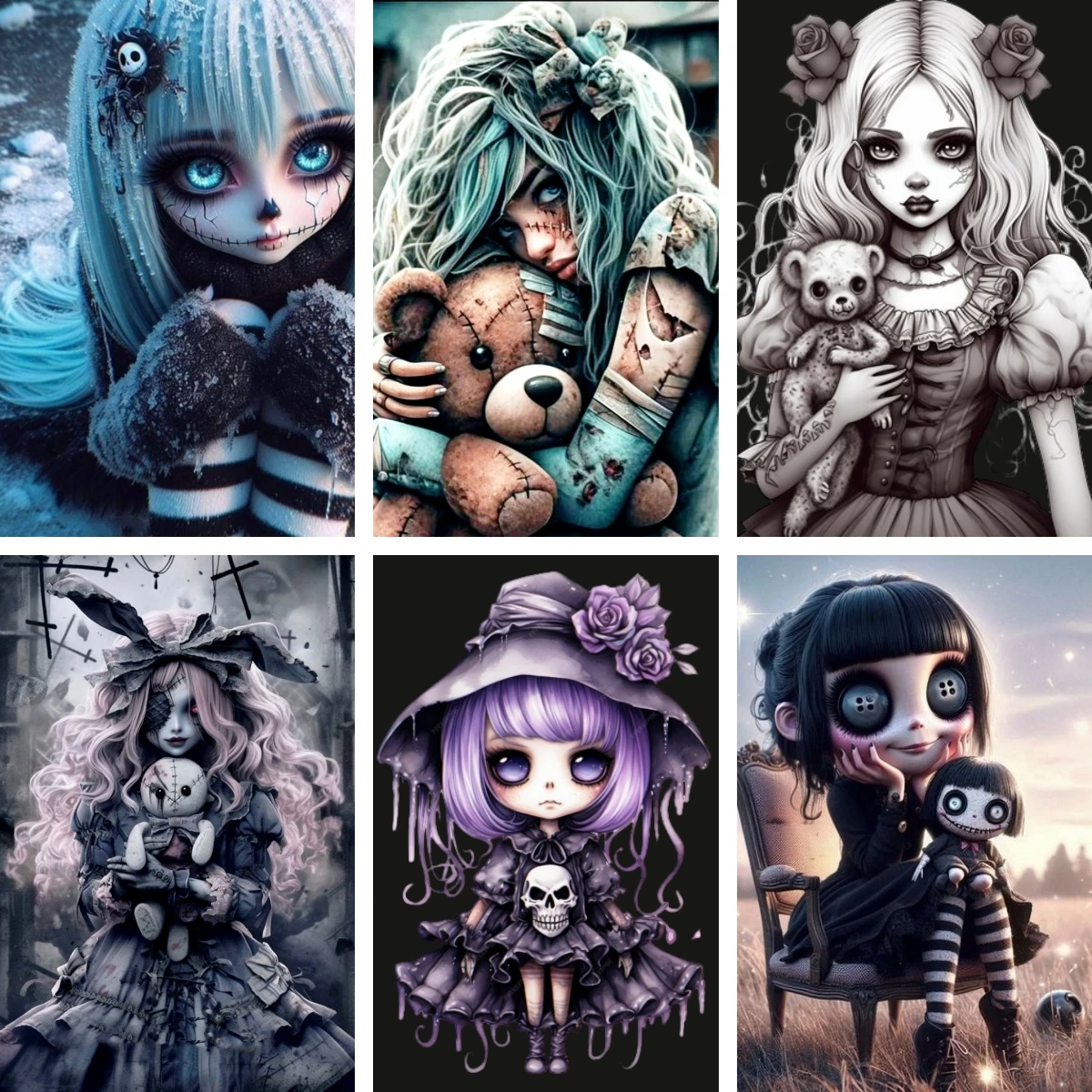 Diamond Paintings DIY Scary Victorian Dolls Zombie Toy Bear Full Drill Diamond Embroidery New Mosaic Picture of Rhinestones