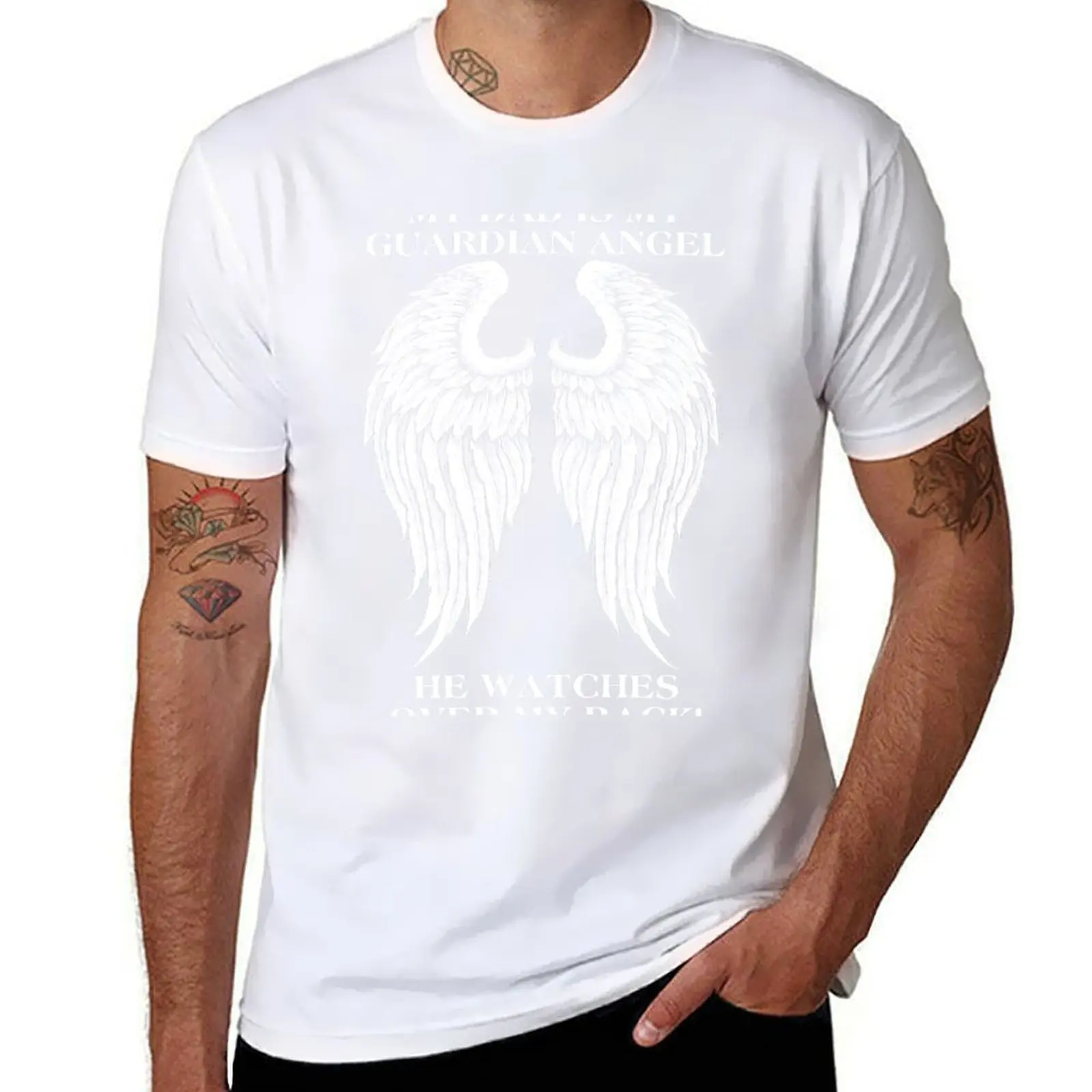 

My Dad is my guardian angel He watches over my back T-Shirt Casual Light Summer Short Sleeve Top