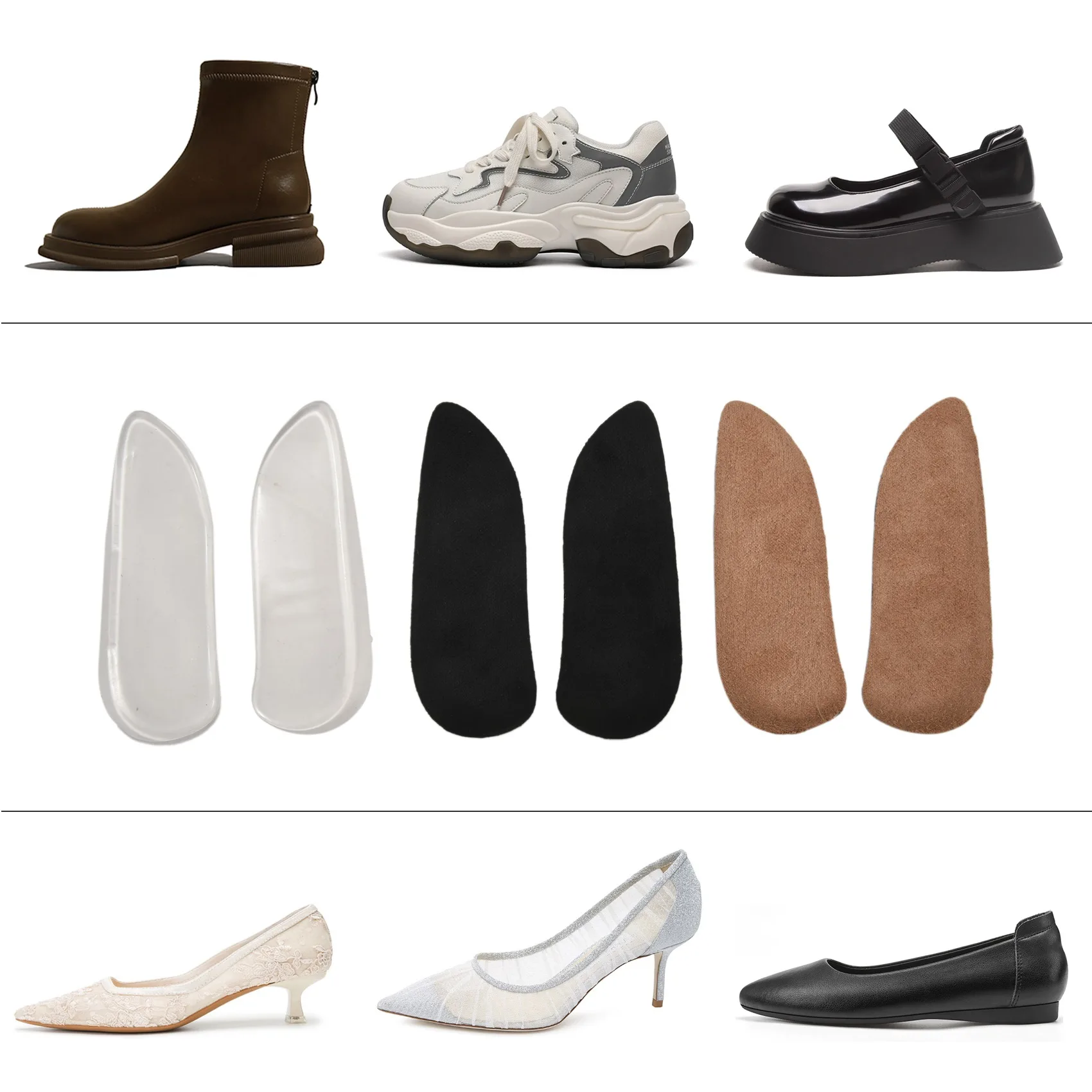 Hot kf-Medial & Lateral Heel Wedge Silicone Insoles For Supination And Pronation, Corrective Adhesive Gel Shoe Inserts For Bow